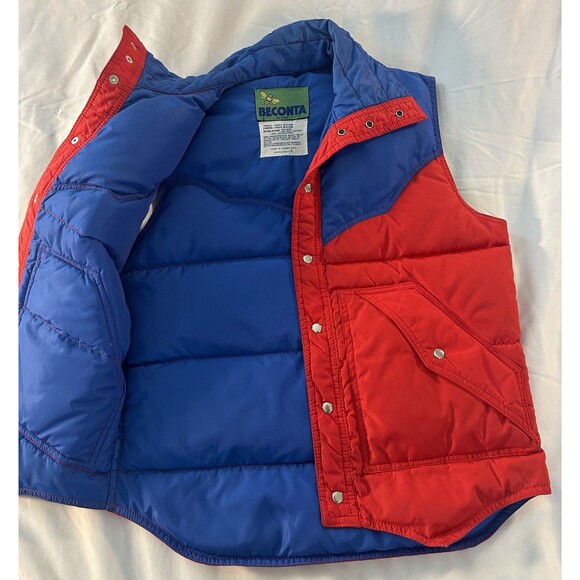 Vintage Beconta 70s Down SKI VEST red and blue snap front unisex adult S - Picture 3 of 9